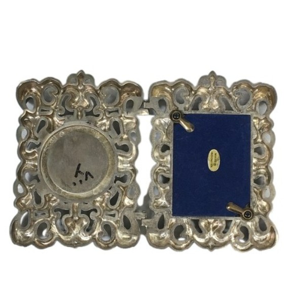 Silver-Plated Picture Frame & Clock Desk Top Beautiful Ornate Scroll Work Design - Picture 7 of 10